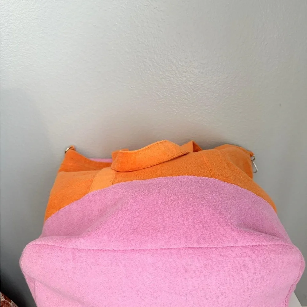 Echo Terry Rocker Large‎ Beach Tote Bag Orange Pink Color-Blocked Casual Roomy - Picture 5 of 12